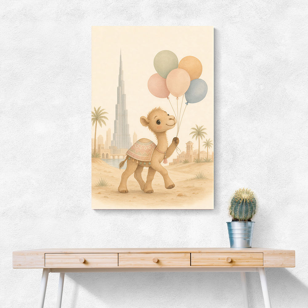 Camel with Balloons Childrens Wall Art Print