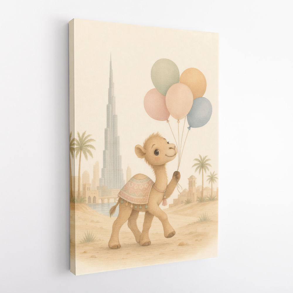 Camel with Balloons Childrens Wall Art Print