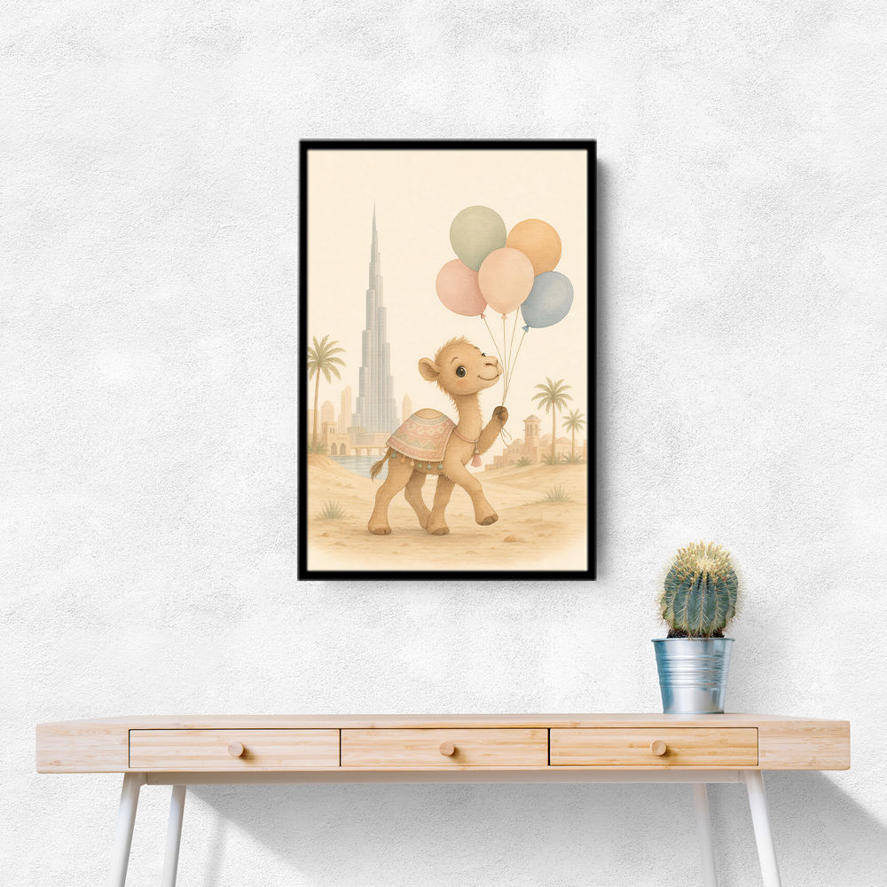 Camel with Balloons Childrens Wall Art Print