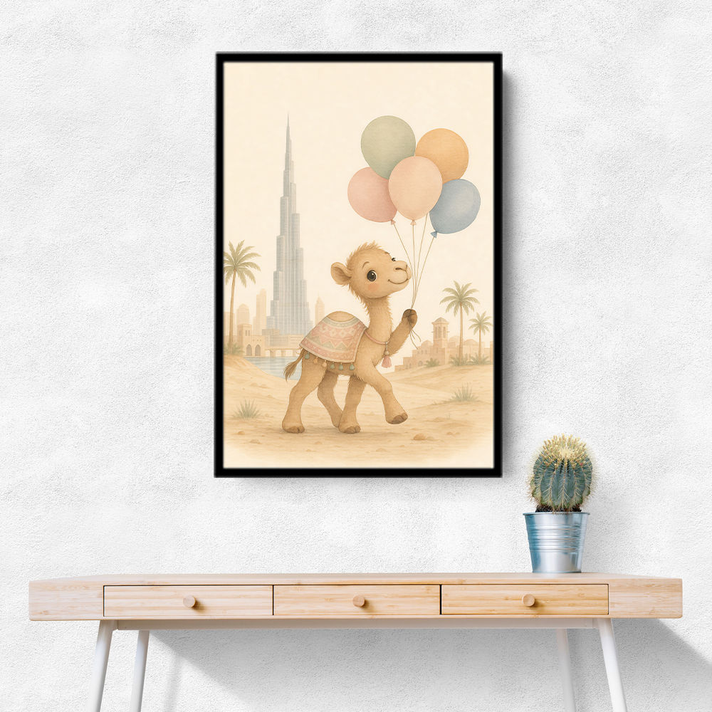 Camel with Balloons Childrens Wall Art Print