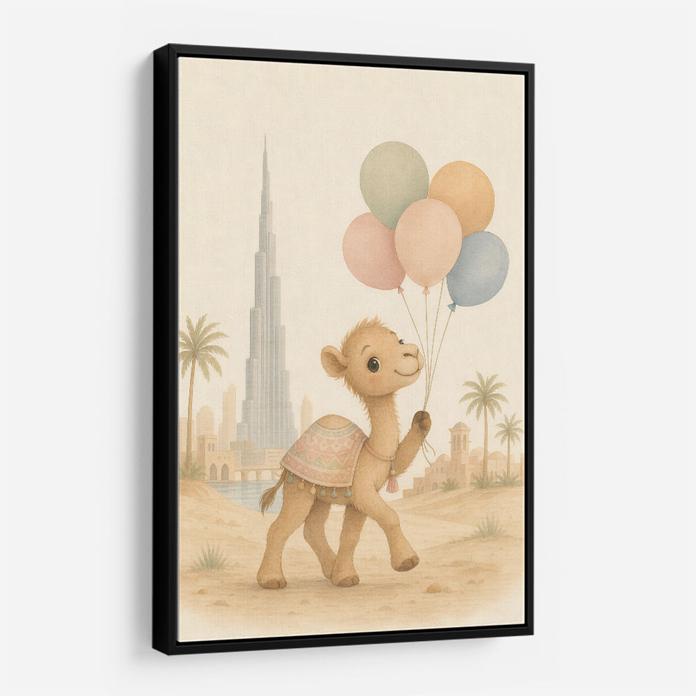 Camel with Balloons Childrens Wall Art Print