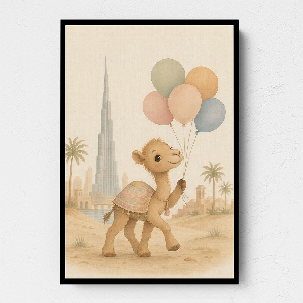 Camel with Balloons Childrens Wall Art Print