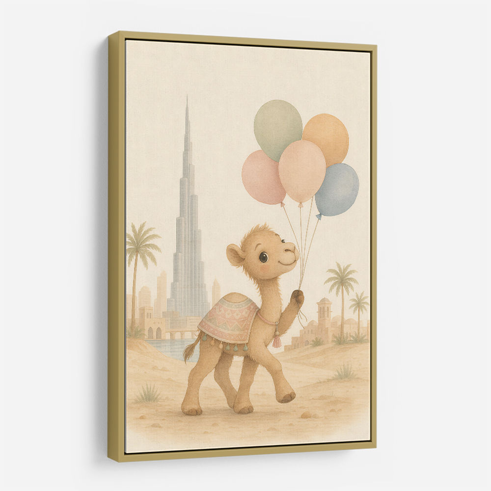 Camel with Balloons Childrens Wall Art Print