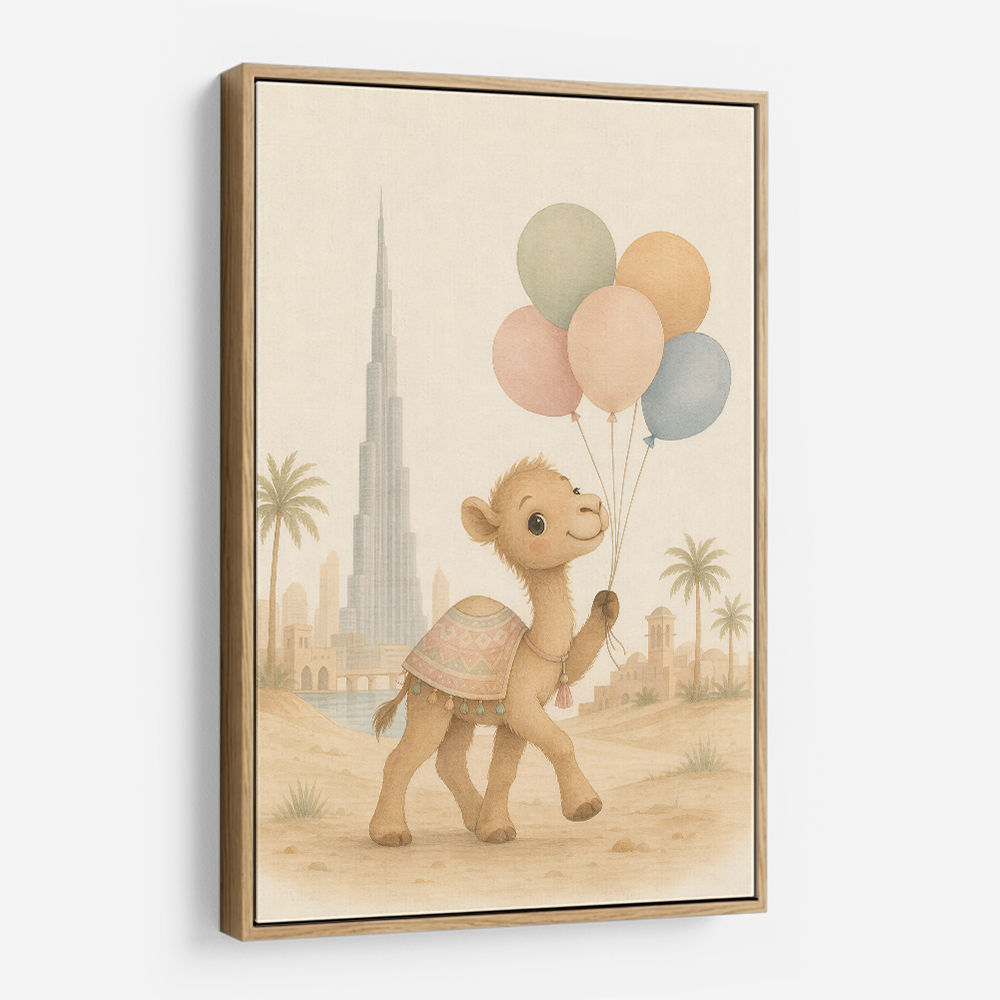 Camel with Balloons Childrens Wall Art Print