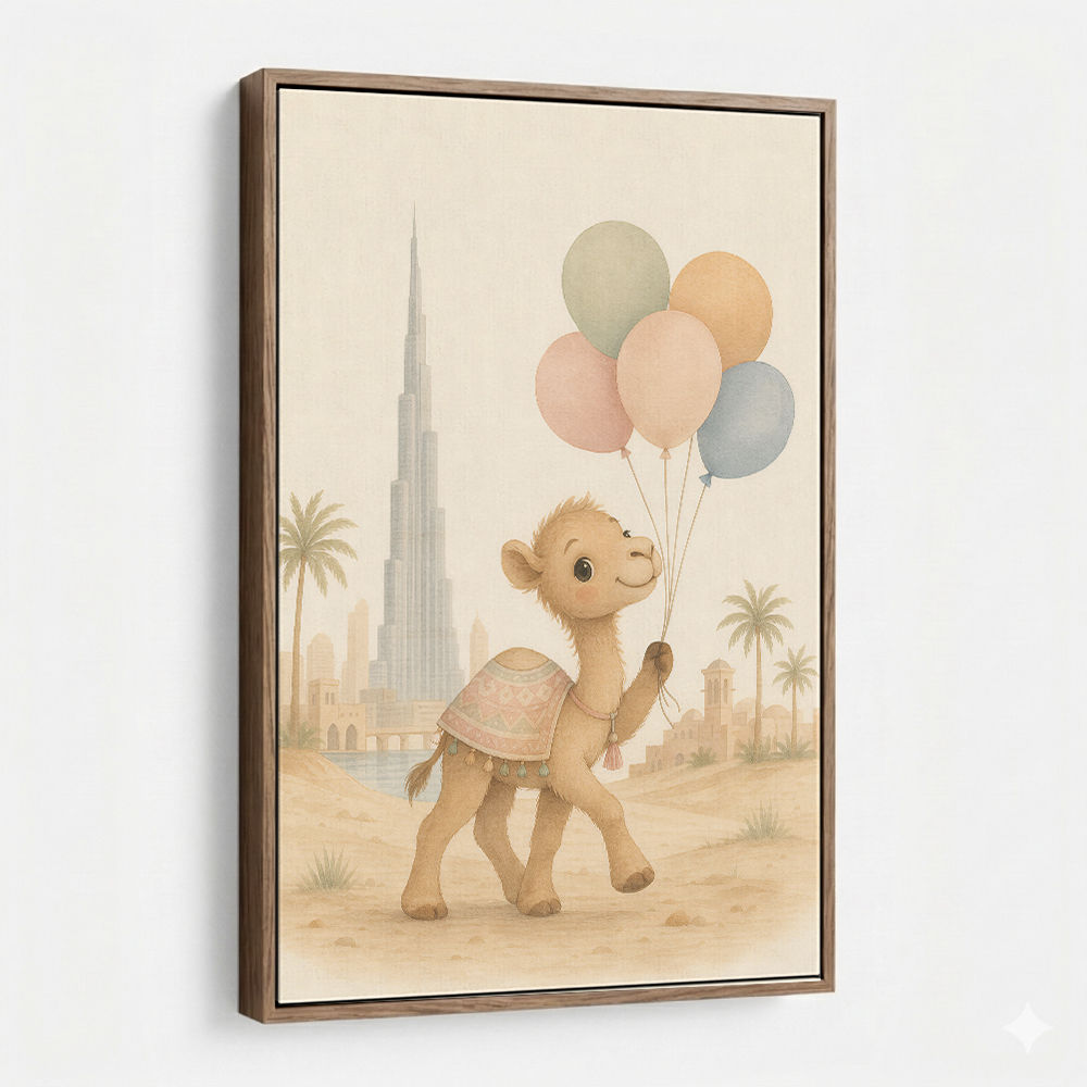 Camel with Balloons Childrens Wall Art Print