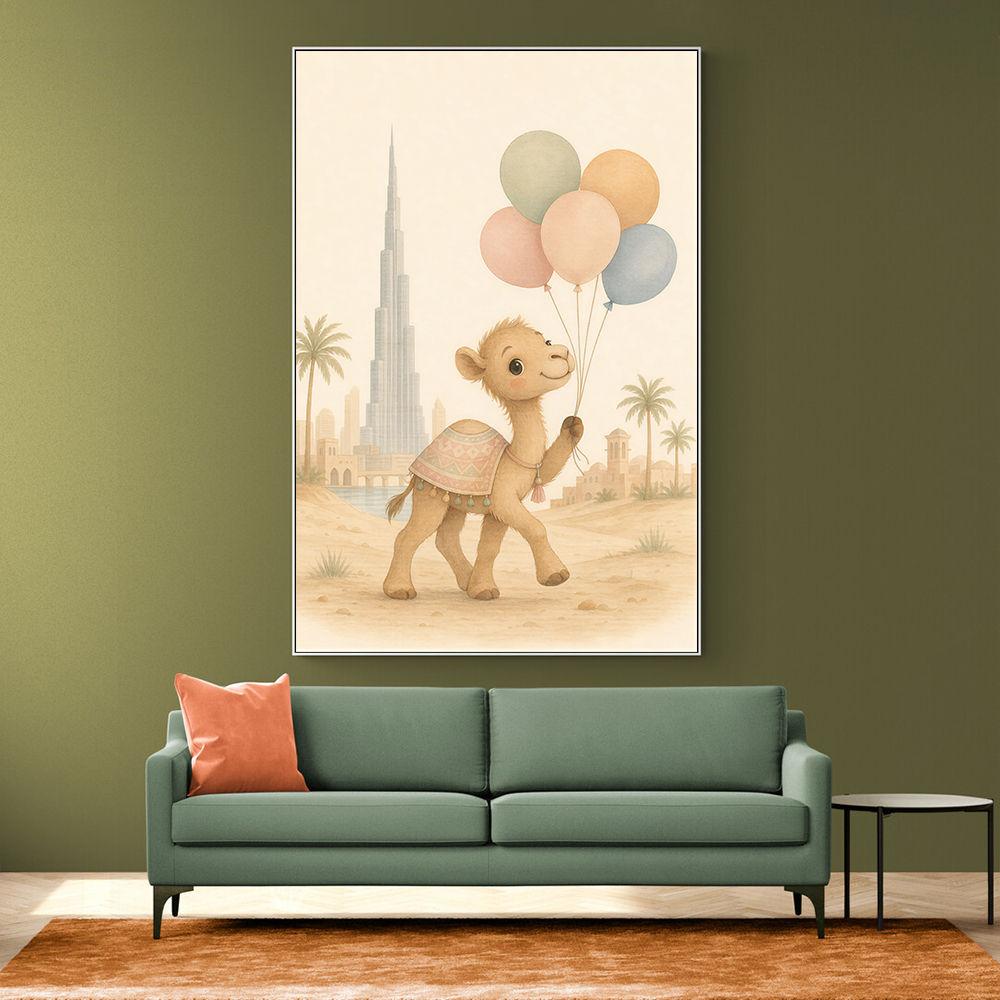 Camel with Balloons Childrens Wall Art Print