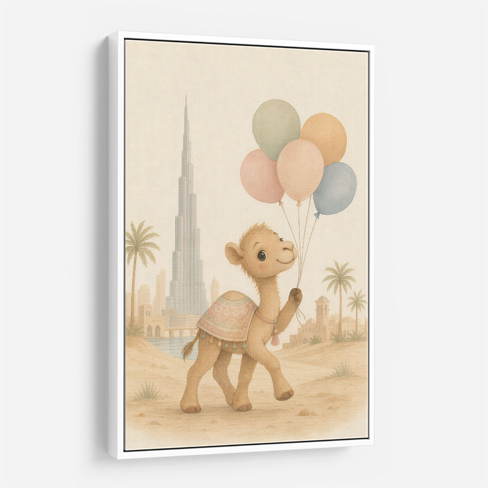 Camel with Balloons Childrens Wall Art Print