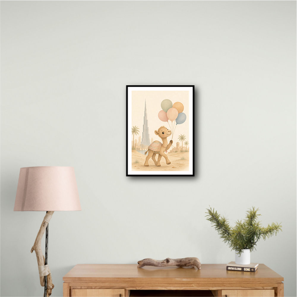 Camel with Balloons Childrens Wall Art Print