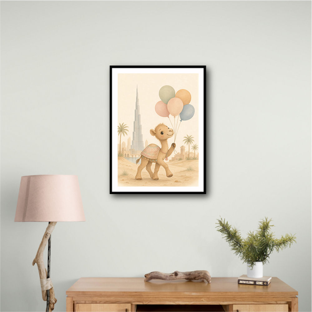 Camel with Balloons Childrens Wall Art Print