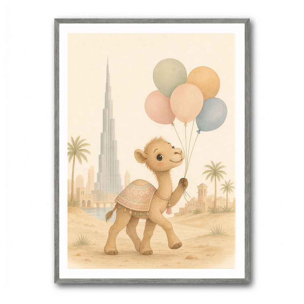 Camel with Balloons Childrens Wall Art Print