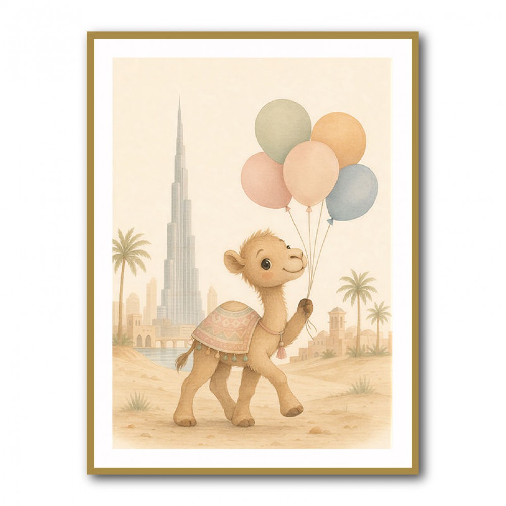 Camel with Balloons Childrens Wall Art Print