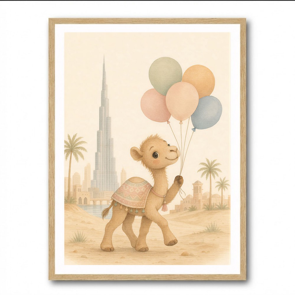 Camel with Balloons Childrens Wall Art Print