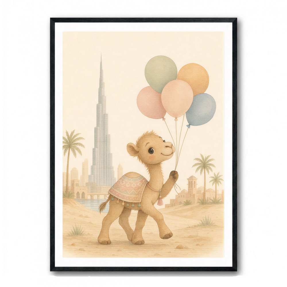 Camel with Balloons Childrens Wall Art Print
