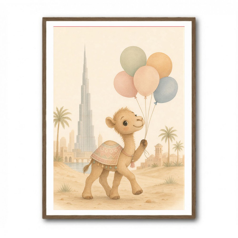Camel with Balloons Childrens Wall Art Print