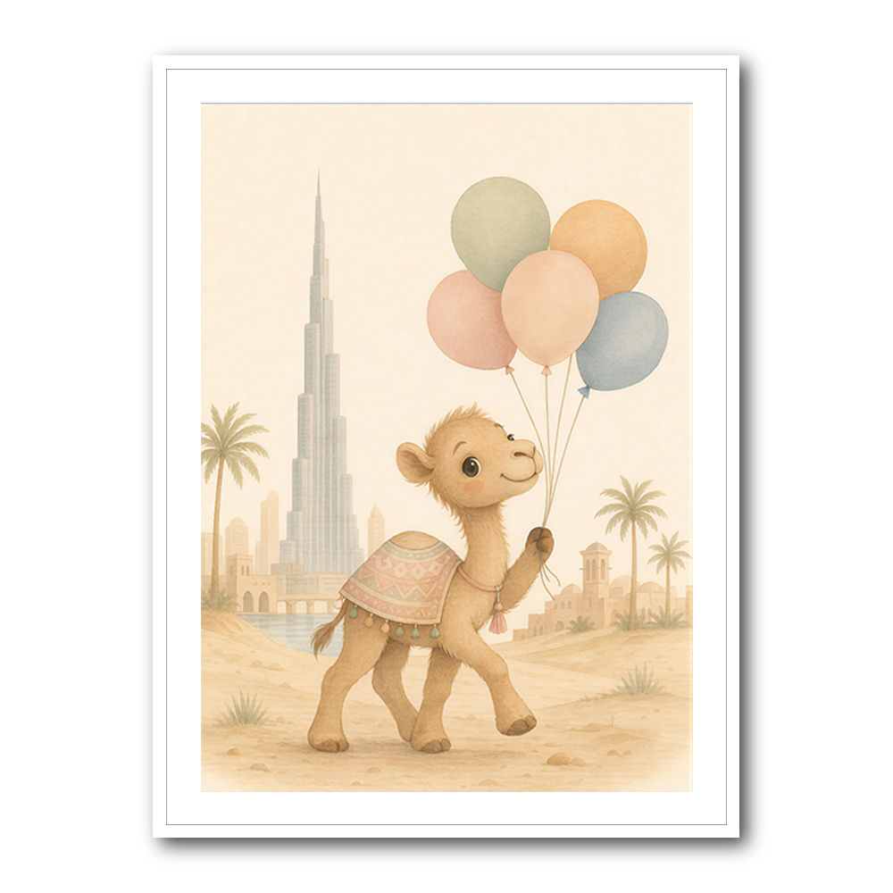 Camel with Balloons Childrens Wall Art Print