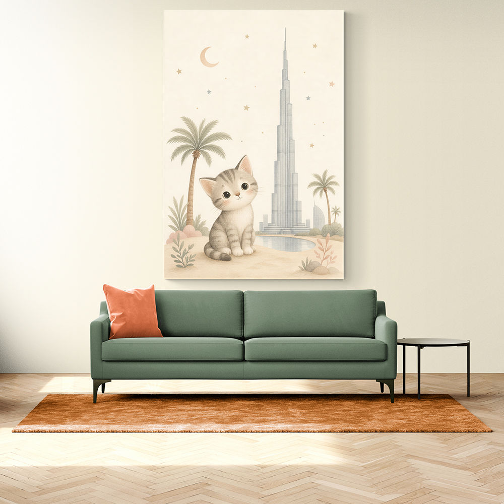 Cat by Burj Khalifa Childrens Wall Art Print