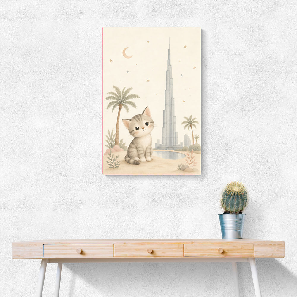 Cat by Burj Khalifa Childrens Wall Art Print
