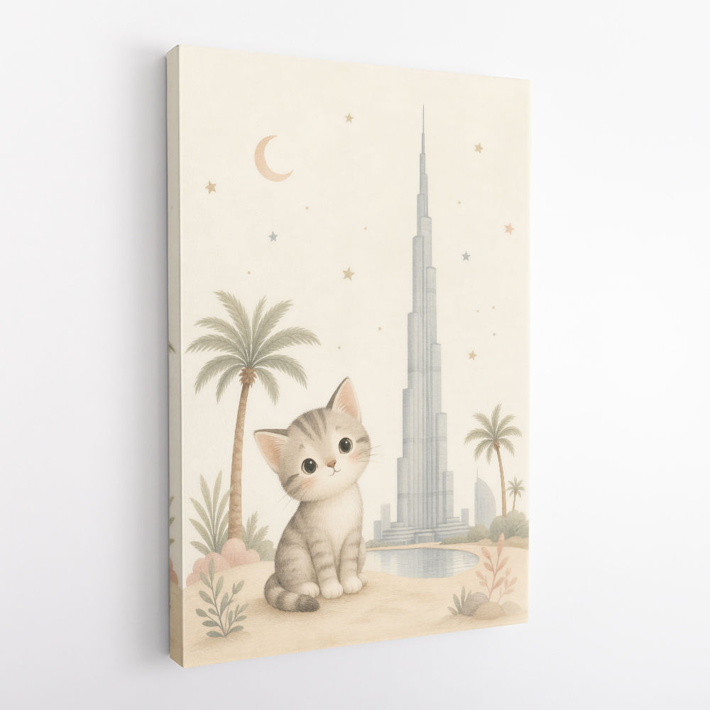 Cat by Burj Khalifa Childrens Wall Art Print