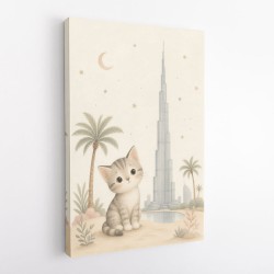 Cat by Burj Khalifa Childrens Wall Art Print