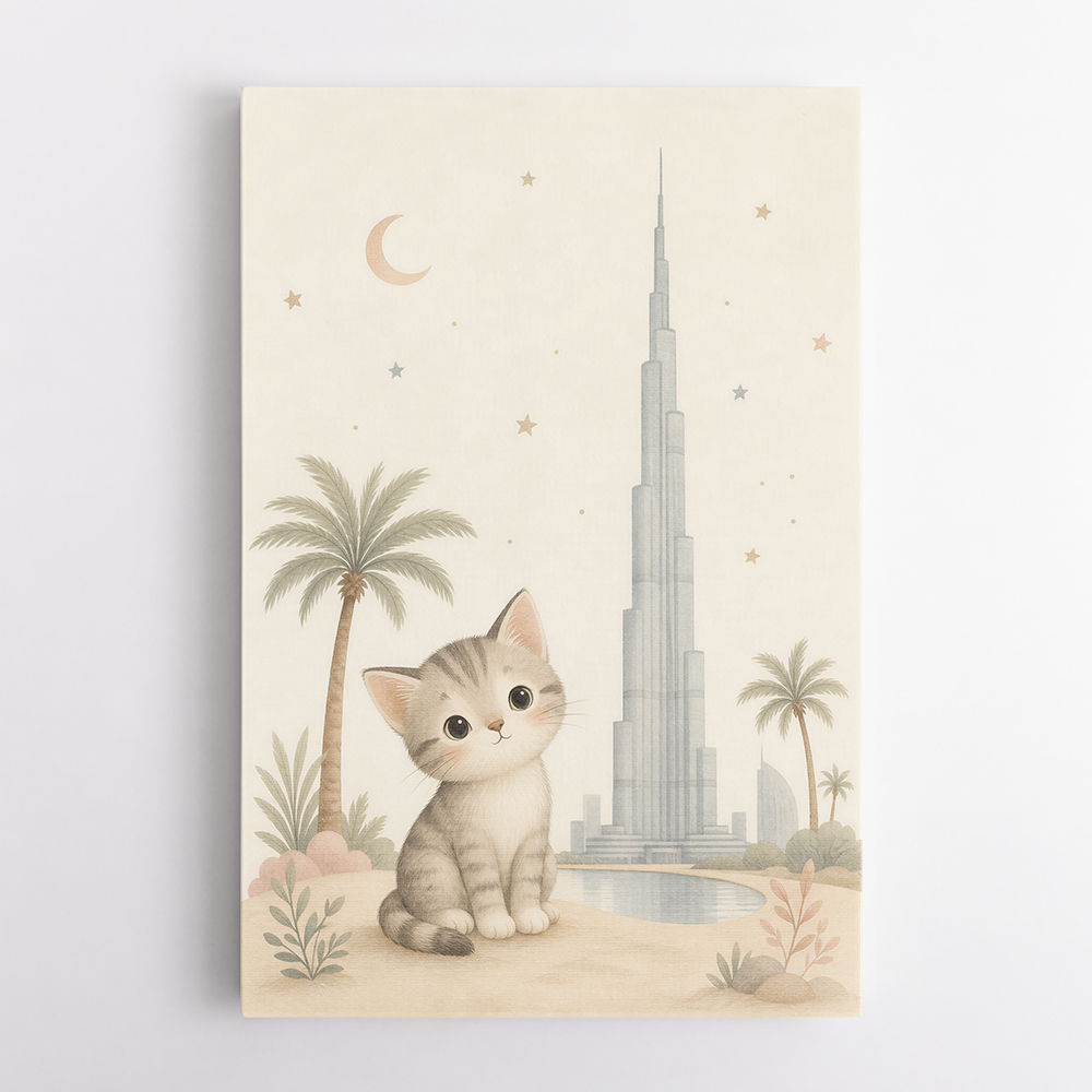 Cat by Burj Khalifa Childrens Wall Art Print