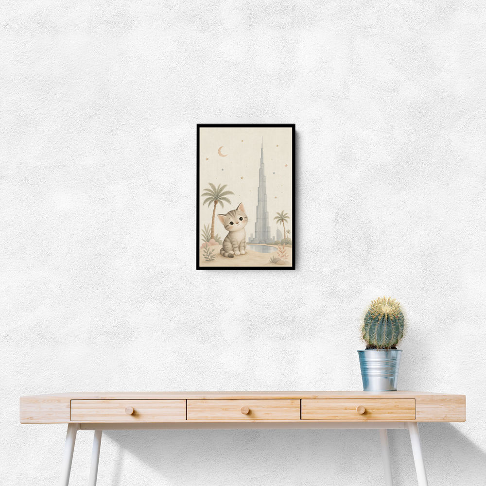 Cat by Burj Khalifa Childrens Wall Art Print