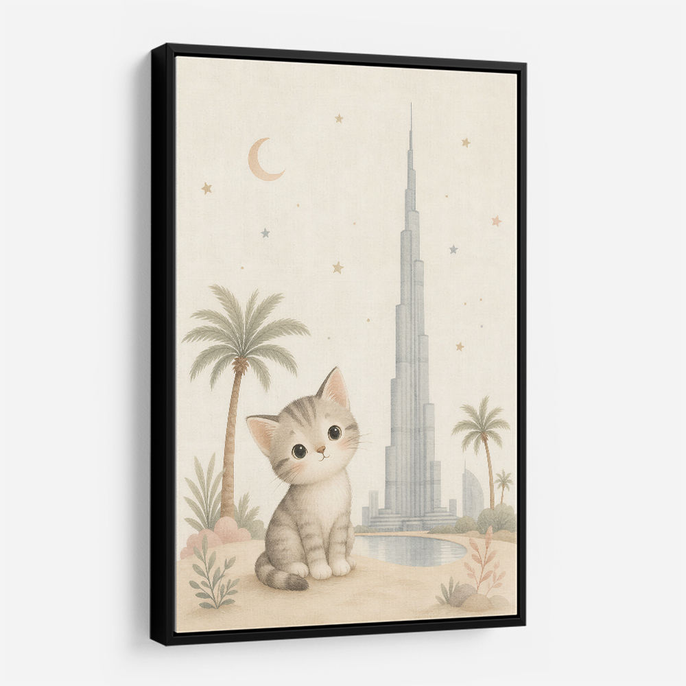 Cat by Burj Khalifa Childrens Wall Art Print