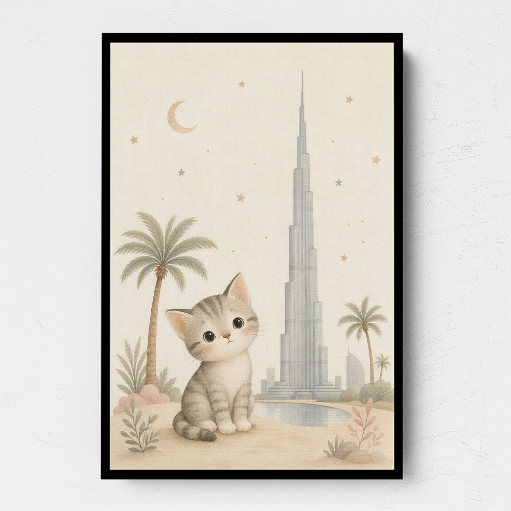 Cat by Burj Khalifa Childrens Wall Art Print