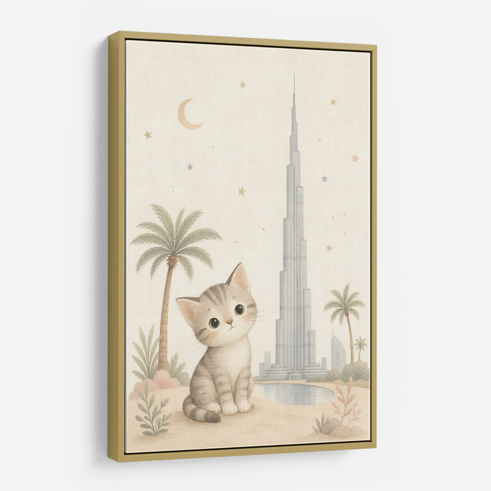 Cat by Burj Khalifa Childrens Wall Art Print