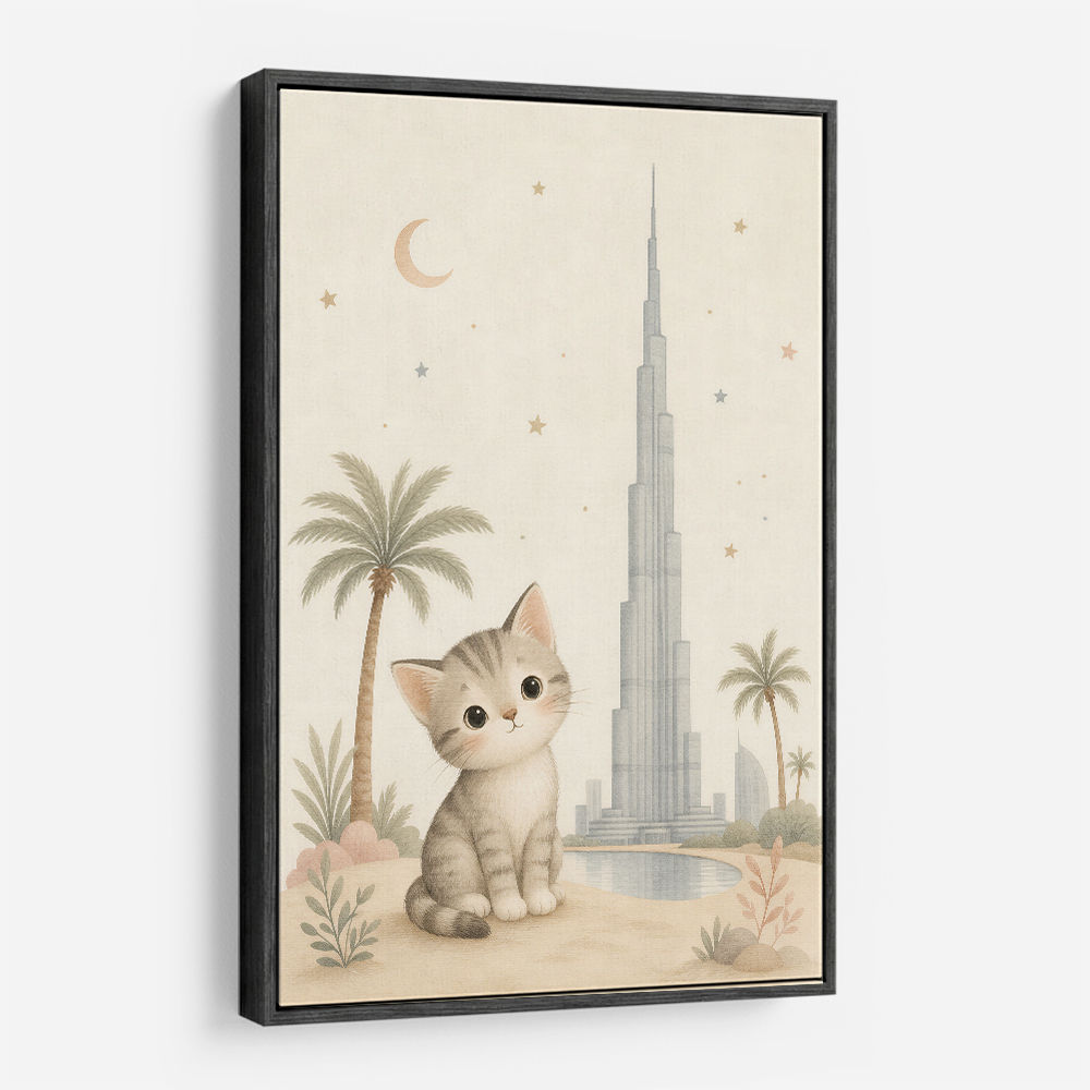 Cat by Burj Khalifa Childrens Wall Art Print