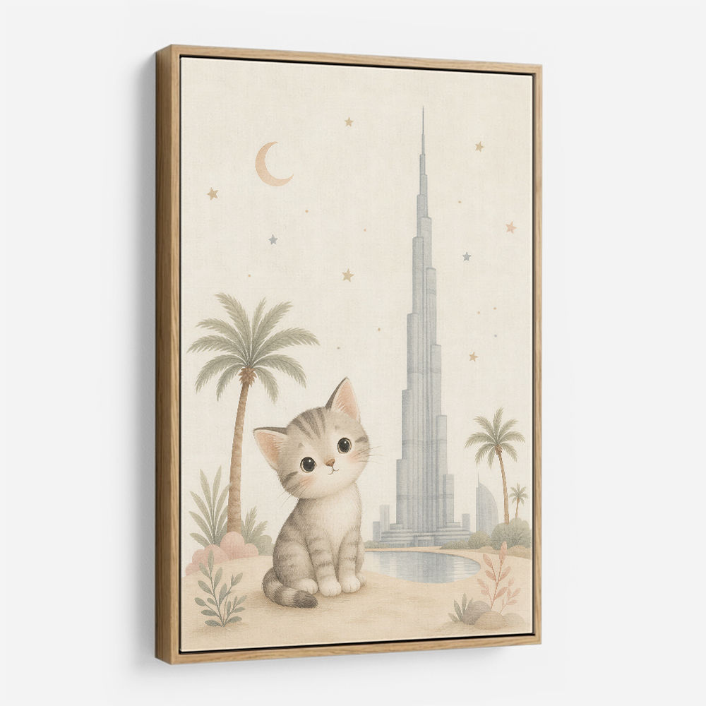 Cat by Burj Khalifa Childrens Wall Art Print