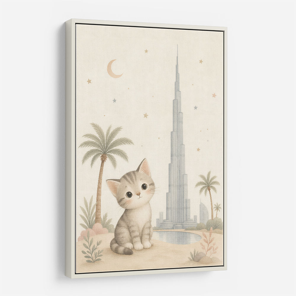 Cat by Burj Khalifa Childrens Wall Art Print
