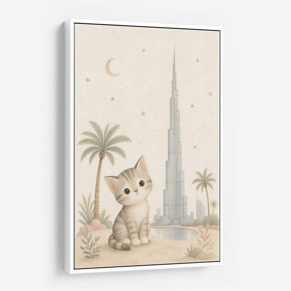 Cat by Burj Khalifa Childrens Wall Art Print
