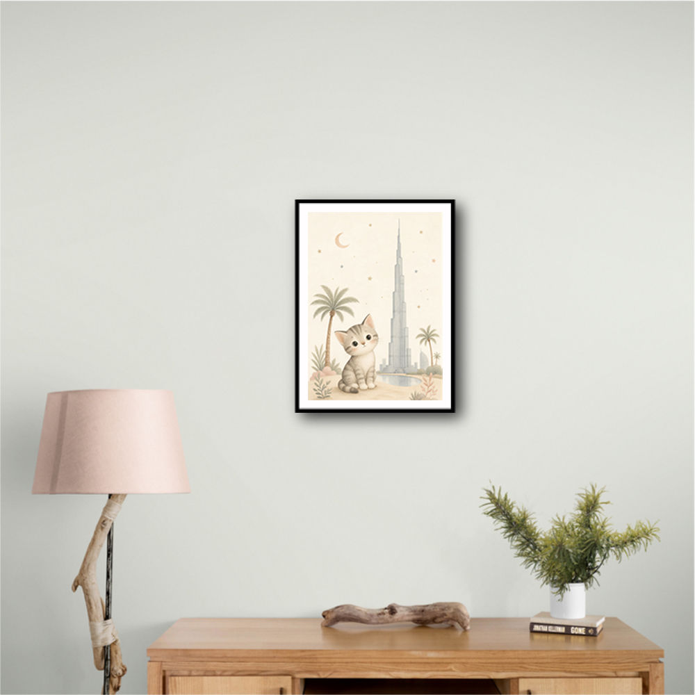 Cat by Burj Khalifa Childrens Wall Art Print