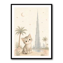 Cat by Burj Khalifa Childrens Wall Art Print