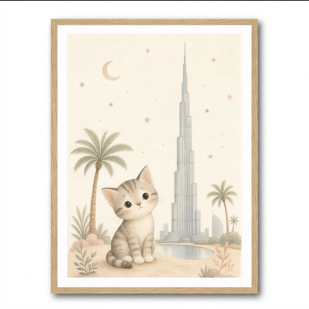Cat by Burj Khalifa Childrens Wall Art Print