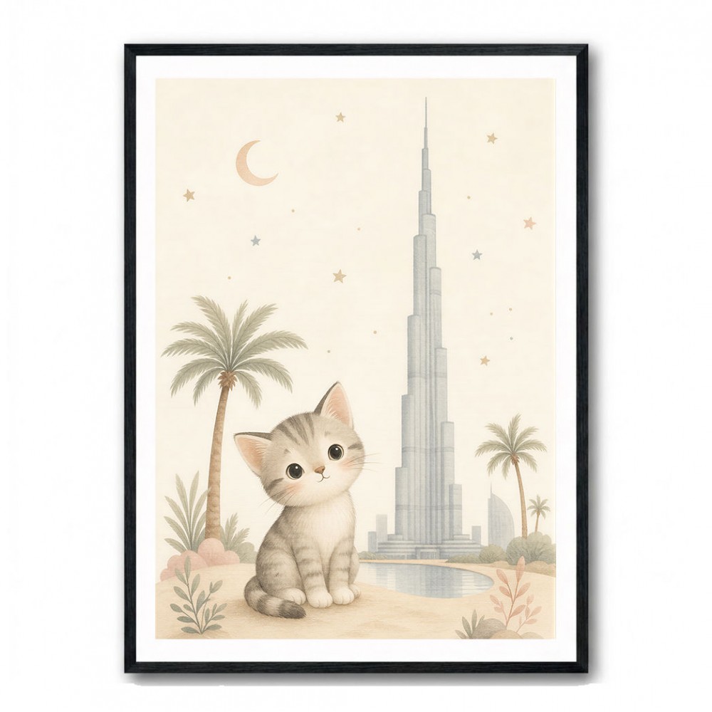 Cat by Burj Khalifa Childrens Wall Art Print