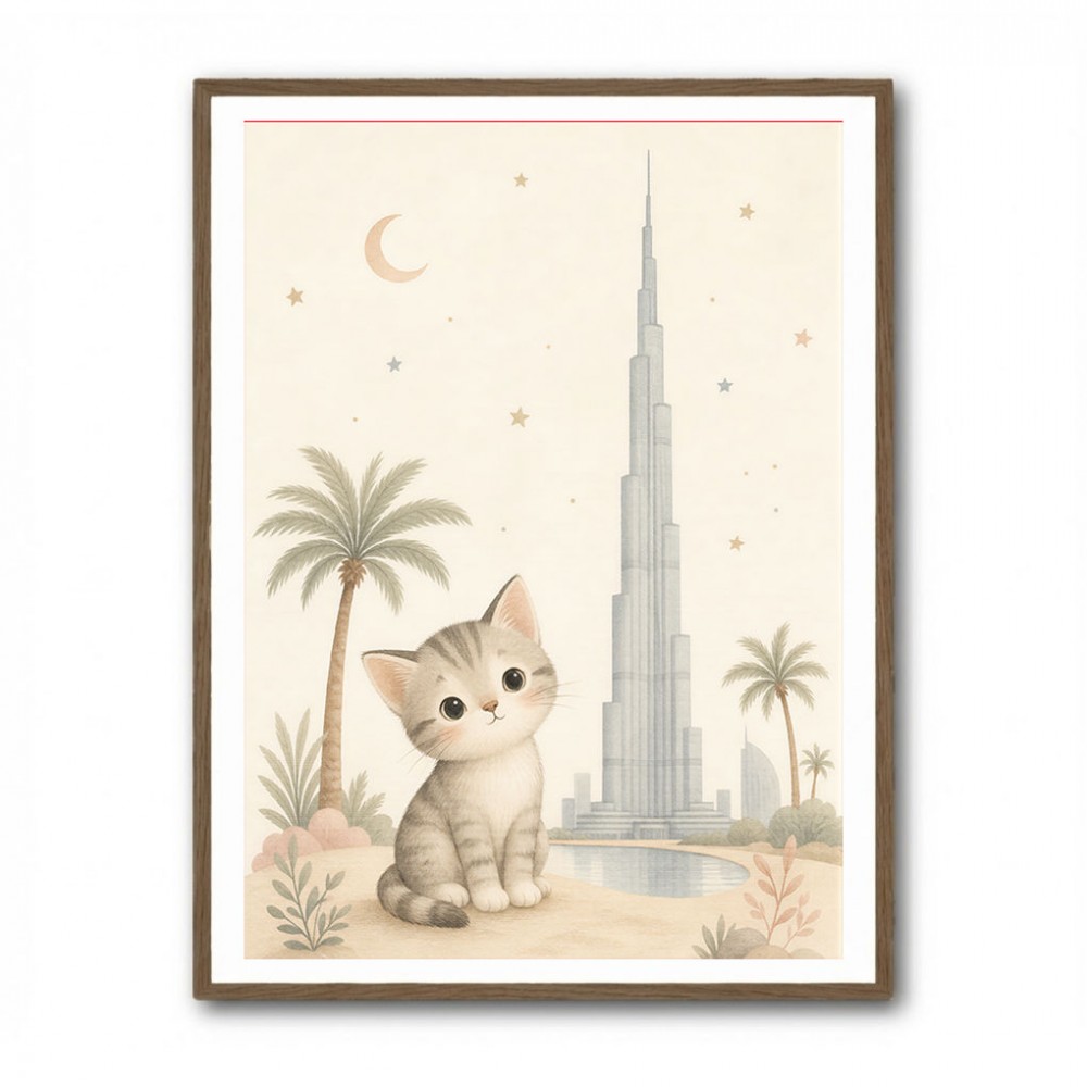 Cat by Burj Khalifa Childrens Wall Art Print