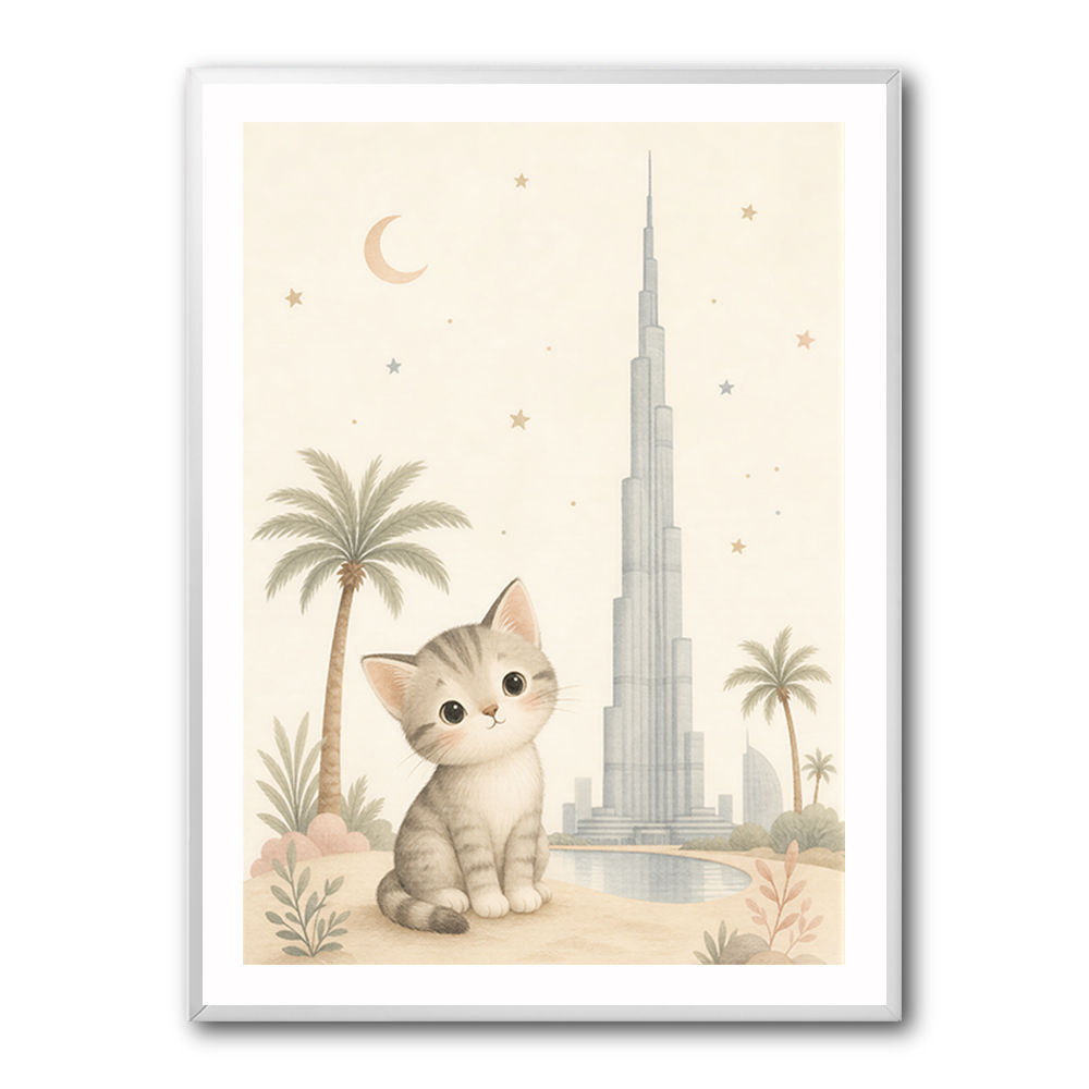 Cat by Burj Khalifa Childrens Wall Art Print