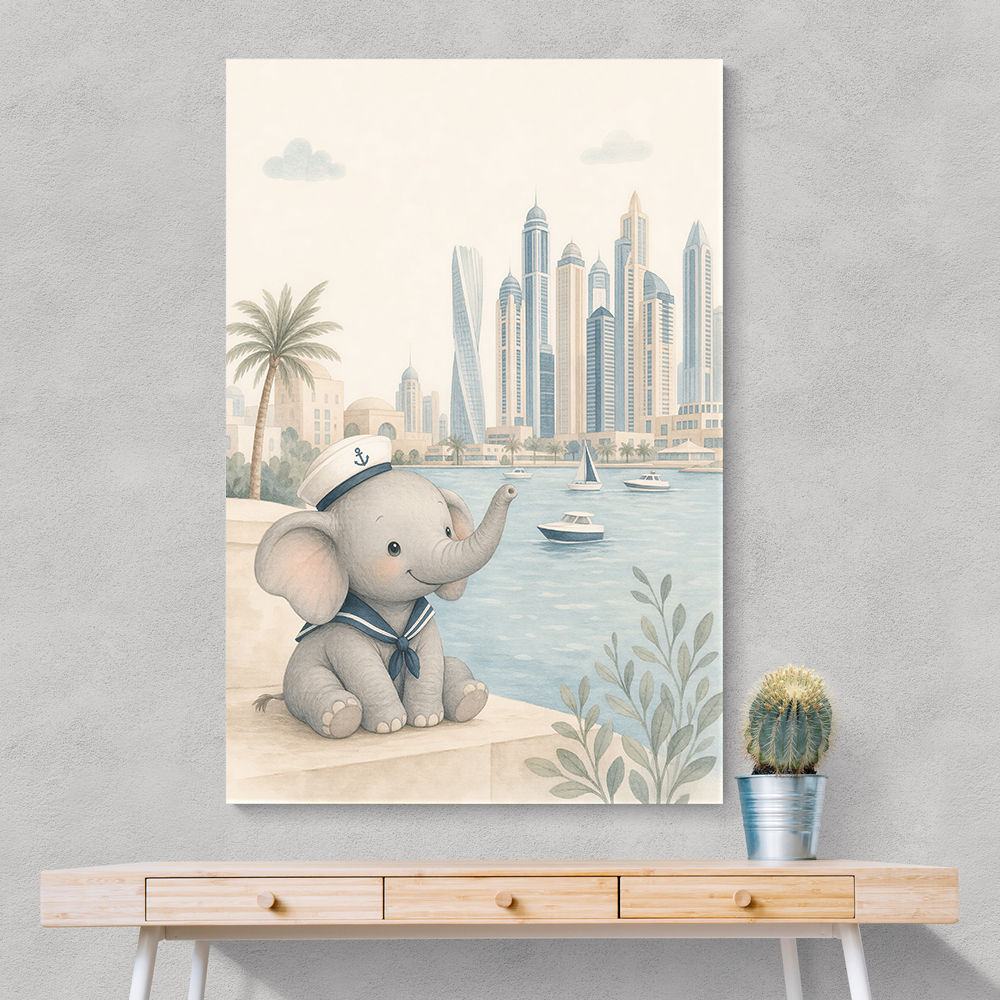 Elephant at the Marina Childrens Wall Art Print