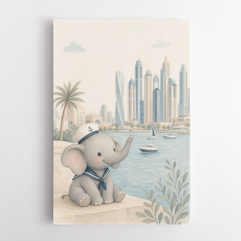 Elephant at the Marina Childrens Wall Art Print