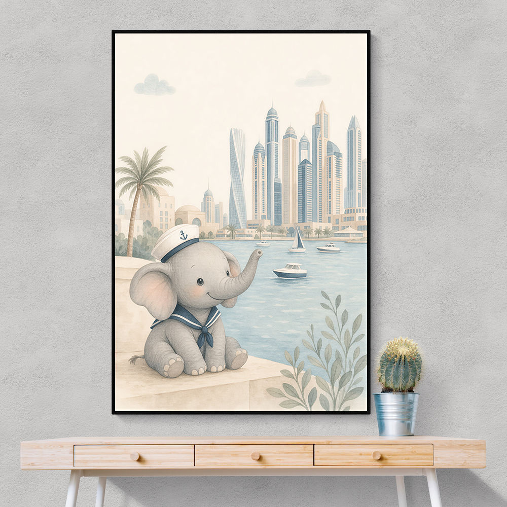 Elephant at the Marina Childrens Wall Art Print