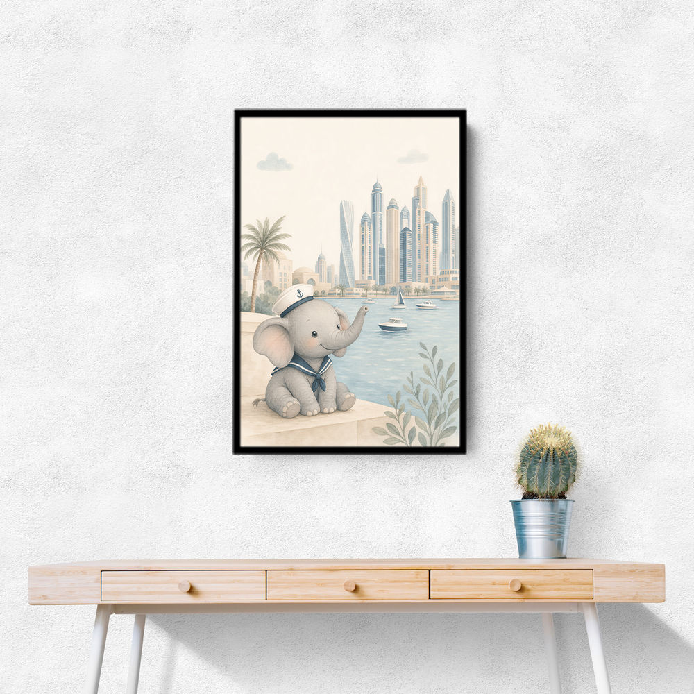 Elephant at the Marina Childrens Wall Art Print