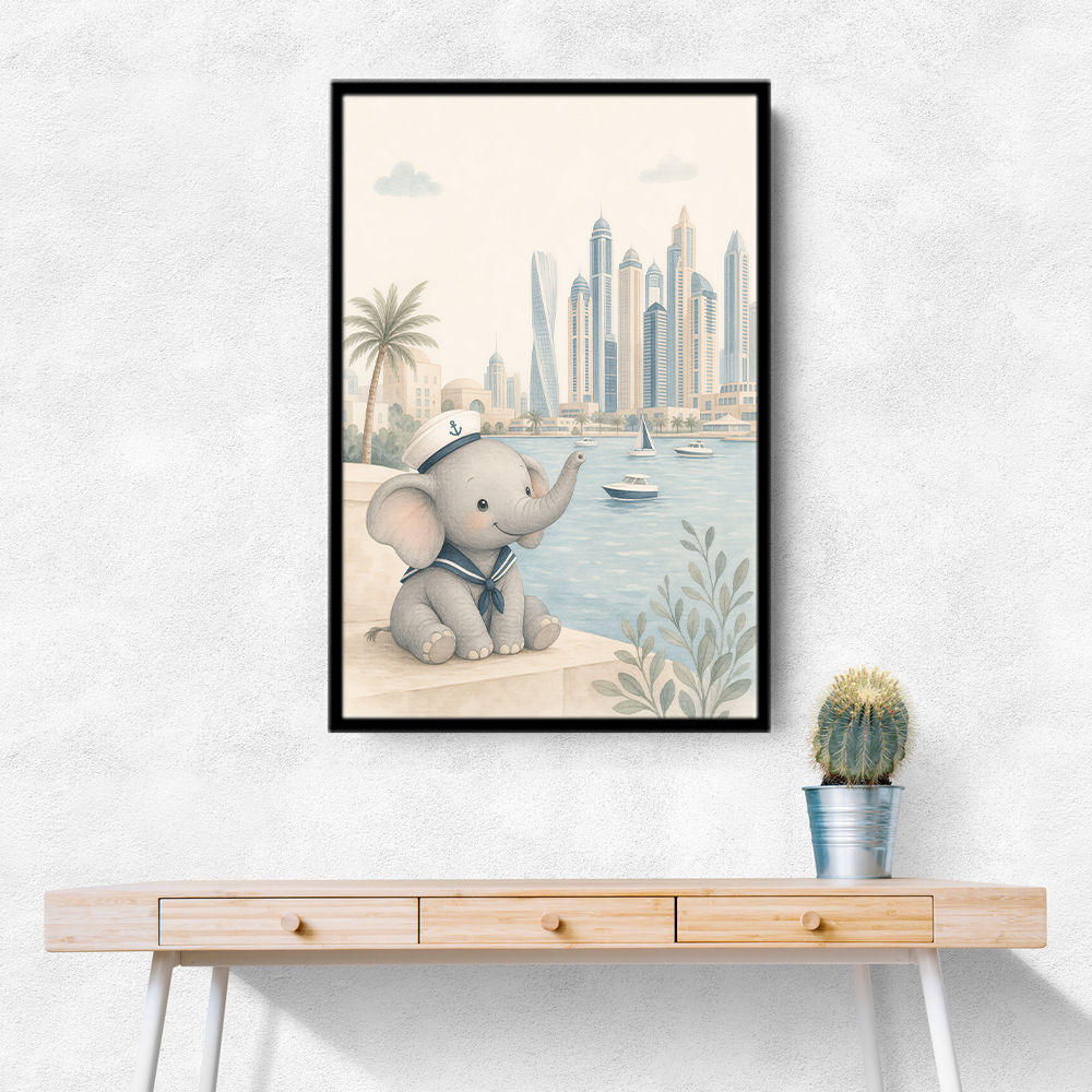 Elephant at the Marina Childrens Wall Art Print