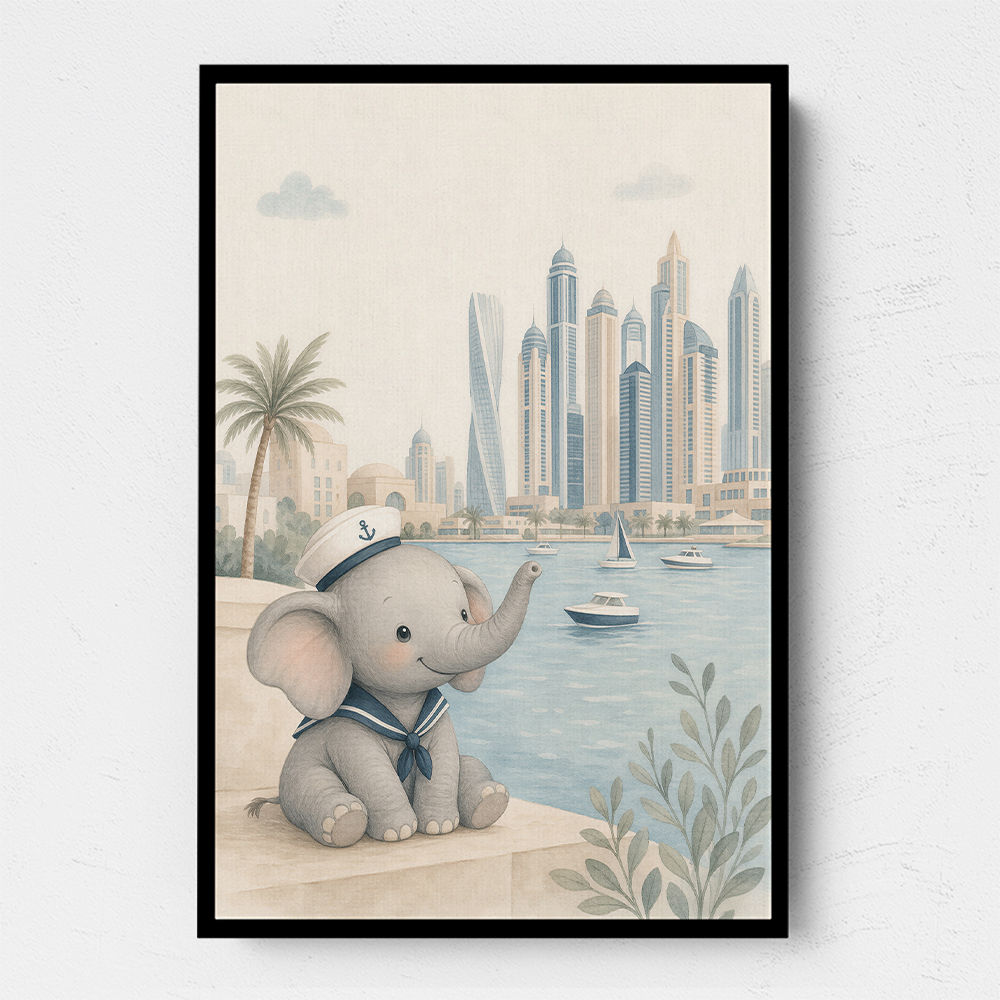 Elephant at the Marina Childrens Wall Art Print