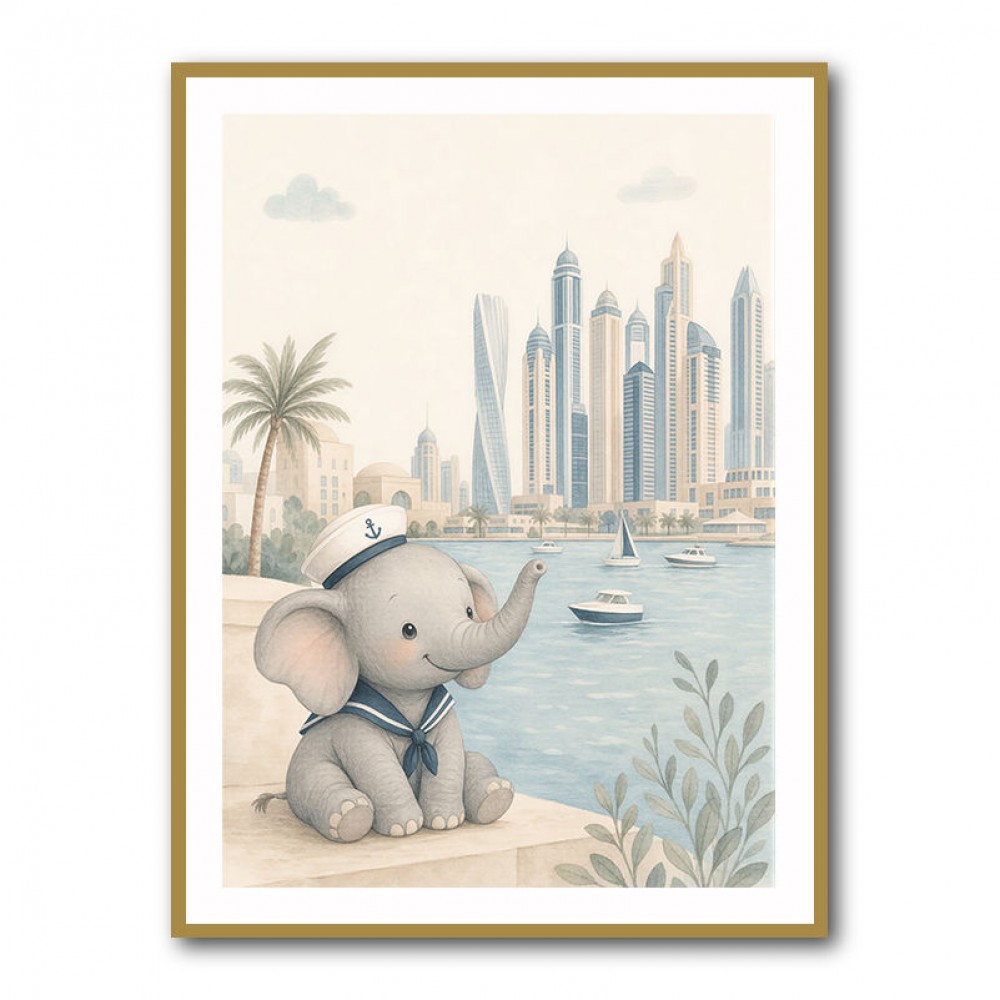 Elephant at the Marina Childrens Wall Art Print