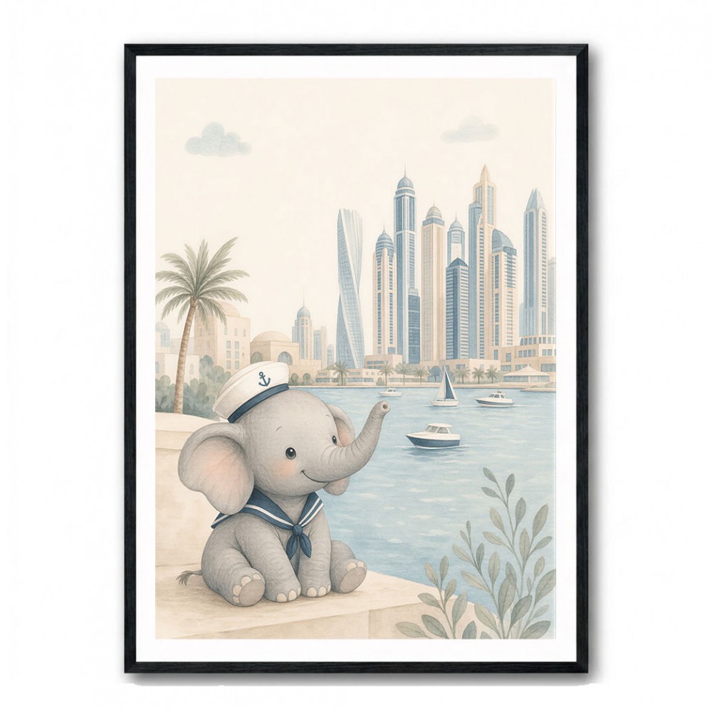 Elephant at the Marina Childrens Wall Art Print