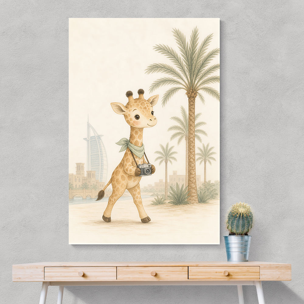 Giraffe Palm Walk Childrens Wall Art Print