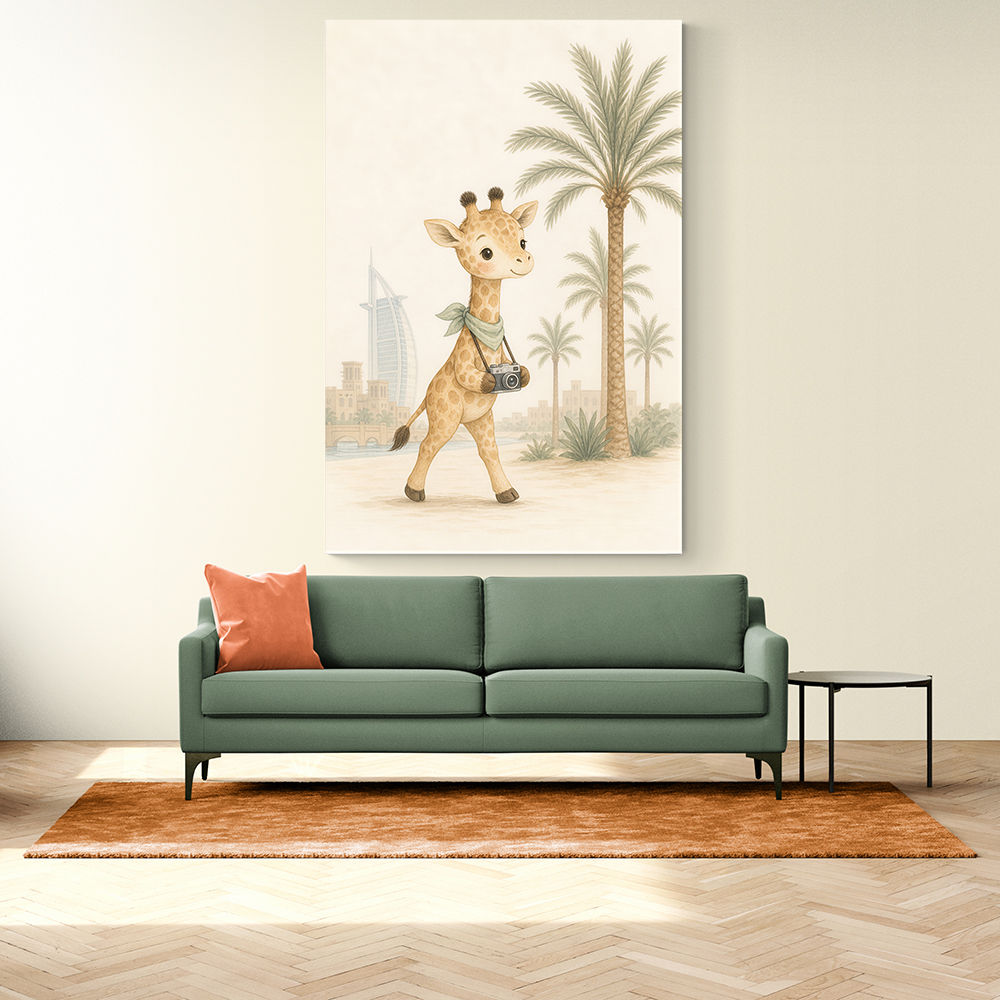Giraffe Palm Walk Childrens Wall Art Print