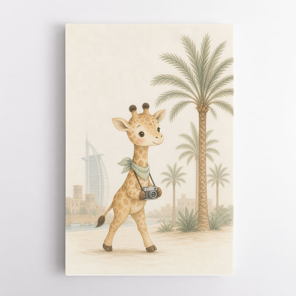 Giraffe Palm Walk Childrens Wall Art Print