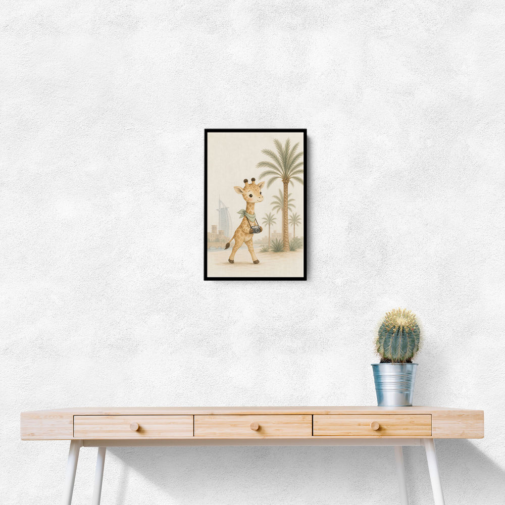 Giraffe Palm Walk Childrens Wall Art Print